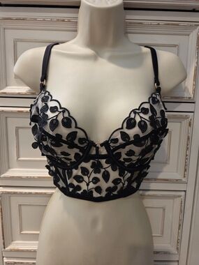 Bras N Things Black Floral Appliqué Longline Bra